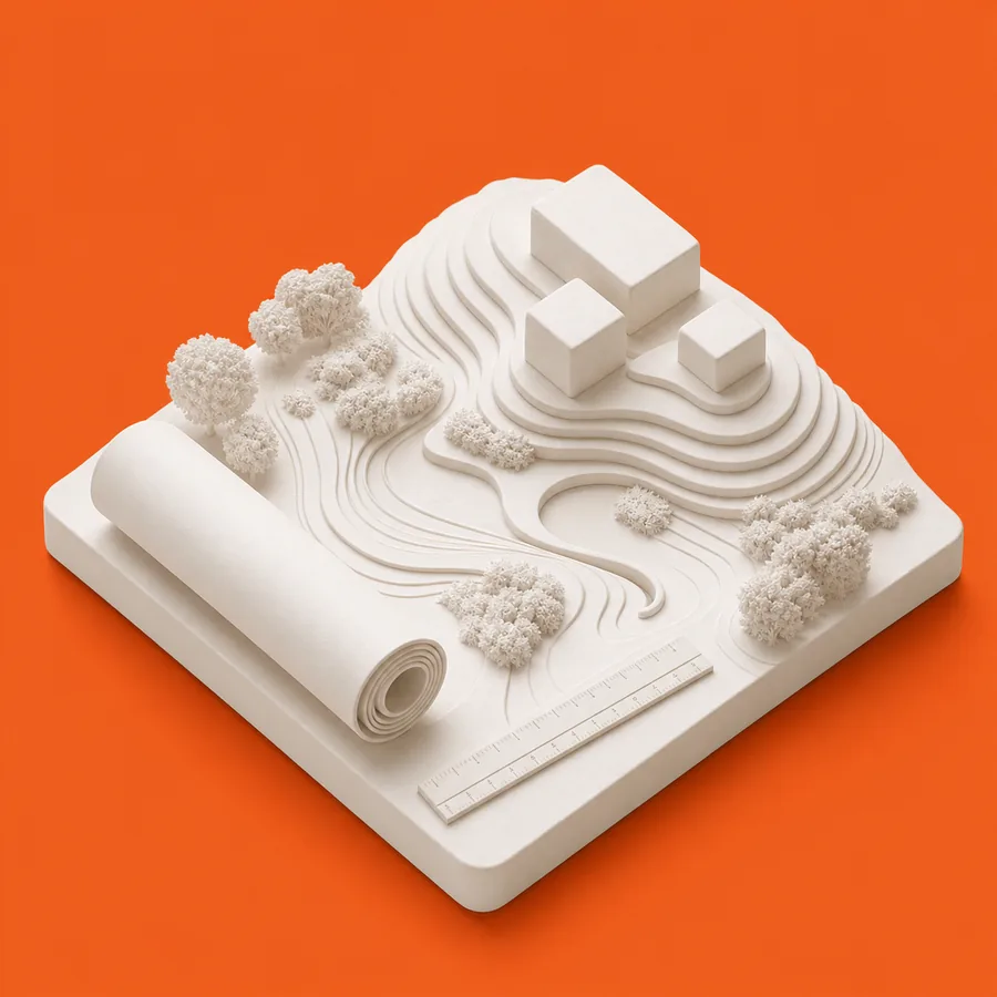 White clay landscape design model